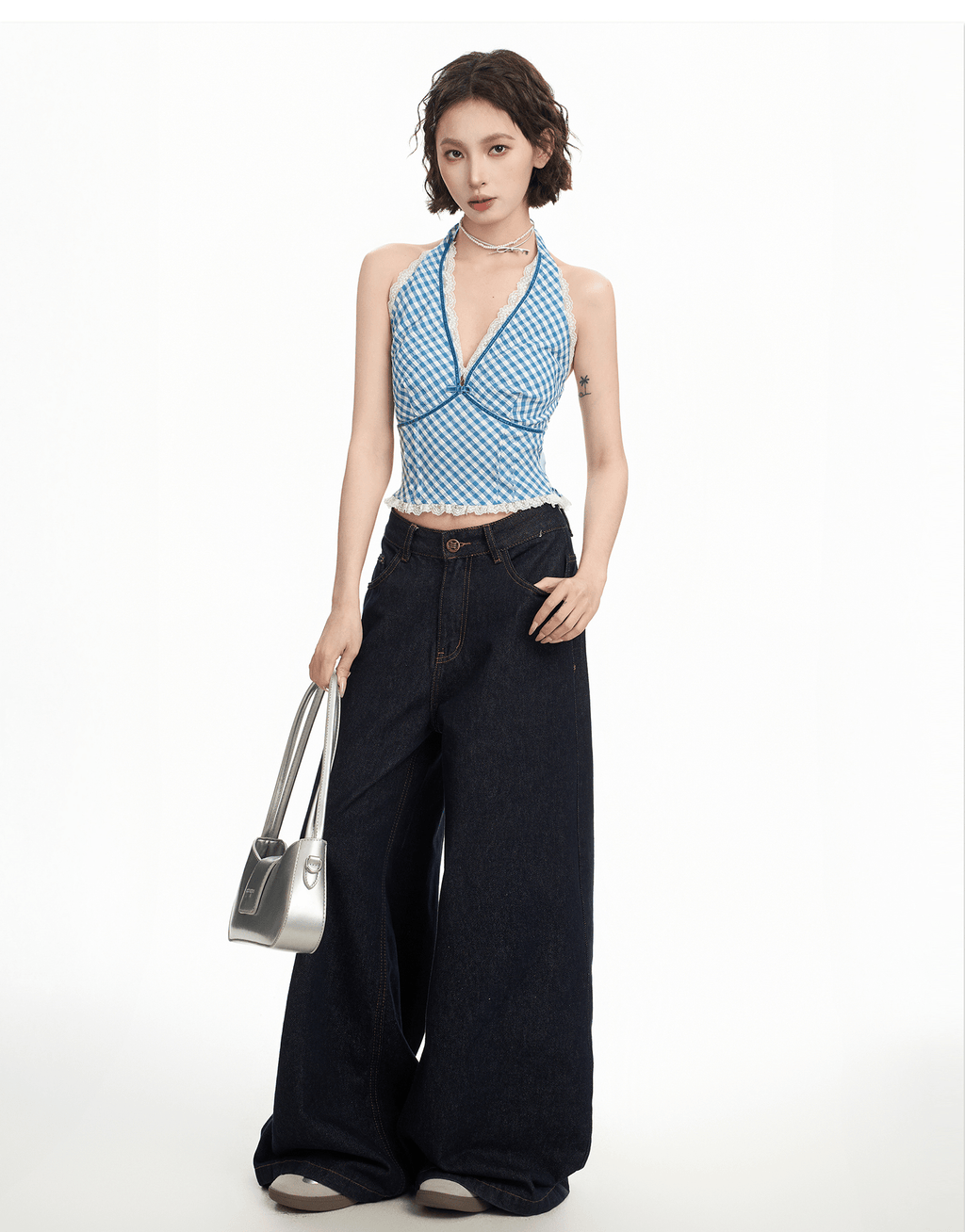 Gingham Lace Halter Crop Top - COPPING THREADS - CT Select