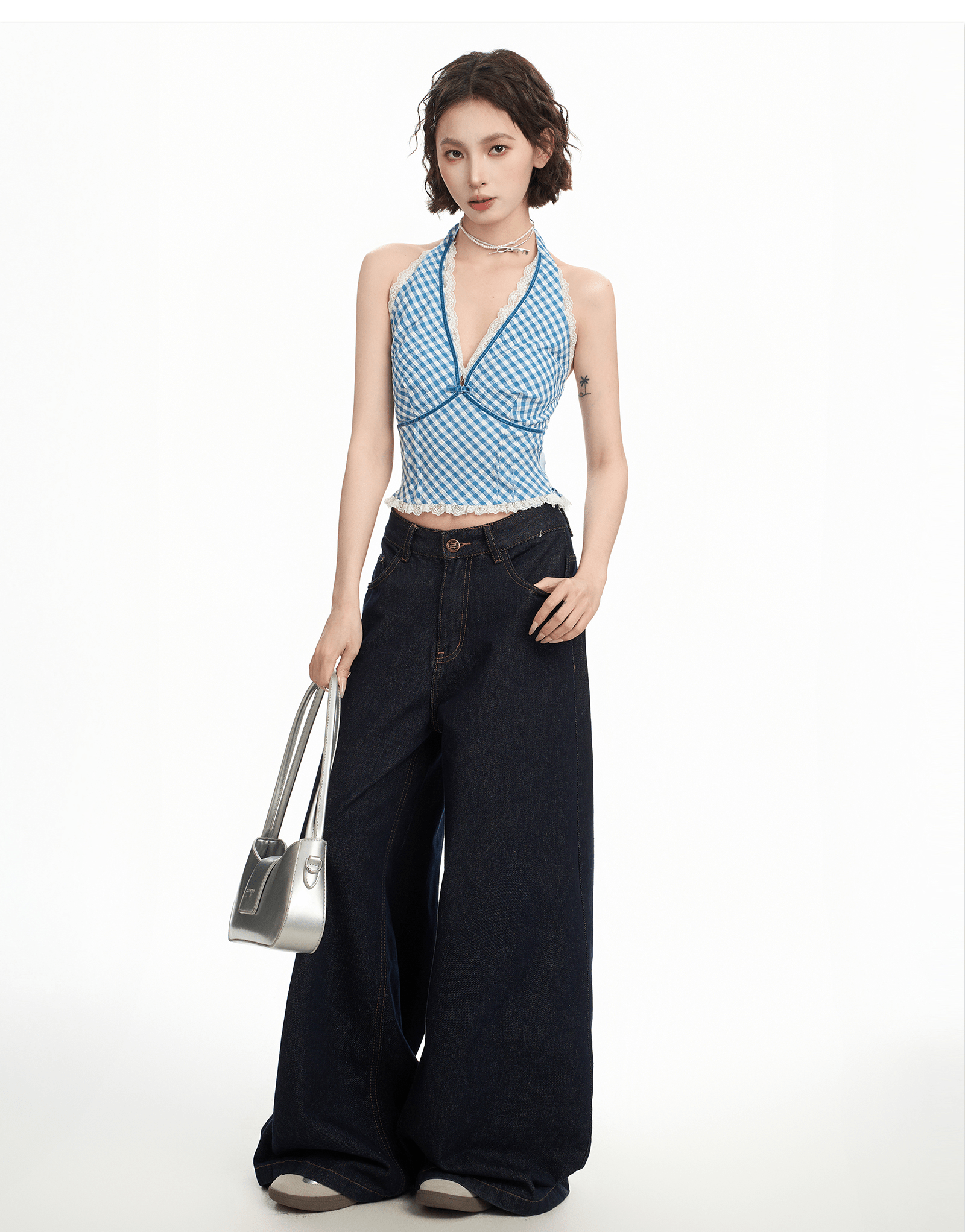 Gingham Lace Halter Crop Top - COPPING THREADS - CT Select