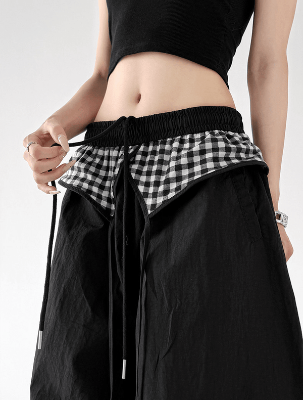 Gingham Layered Wide - Leg Parachute Pants - CT583 - COPPING THREADS - CT Select