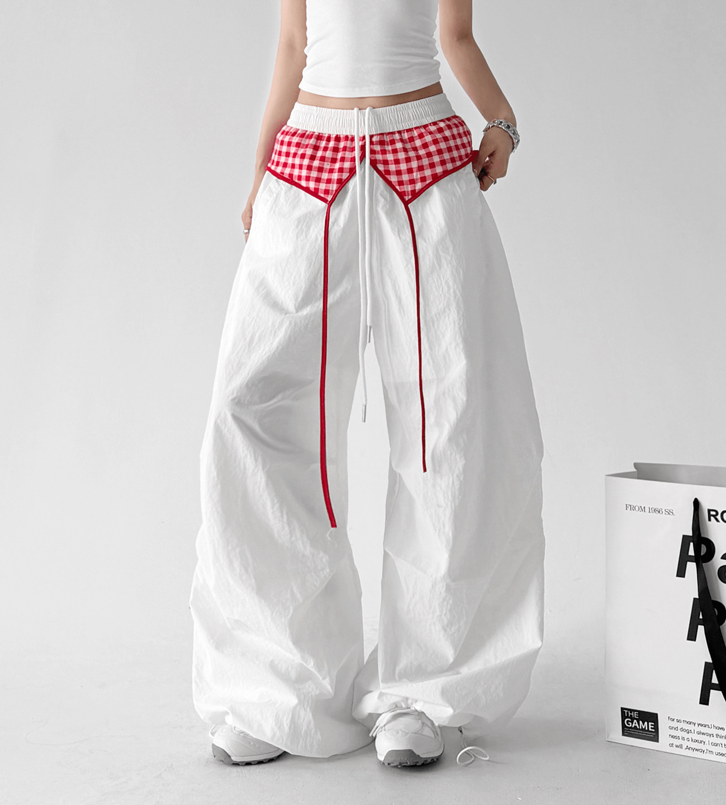 Gingham Layered Wide - Leg Parachute Pants - CT583 - COPPING THREADS - CT Select