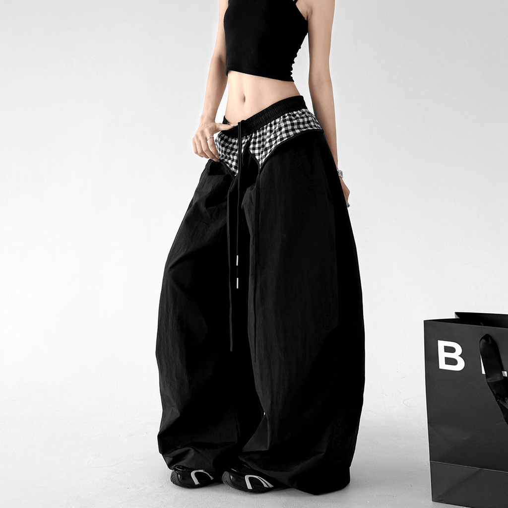 Gingham Layered Wide - Leg Parachute Pants - CT583 - COPPING THREADS - CT Select