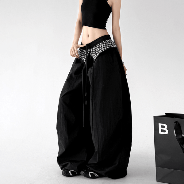 Gingham Layered Wide - Leg Parachute Pants - CT583 - COPPING THREADS - CT Select