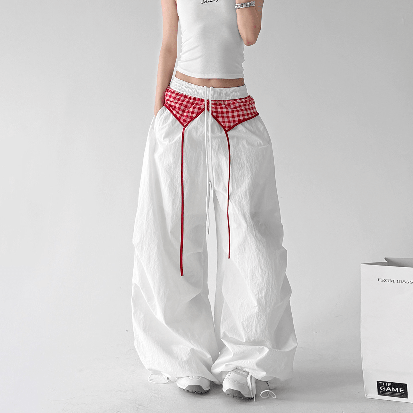 Gingham Layered Wide - Leg Parachute Pants - CT583 - COPPING THREADS - CT Select