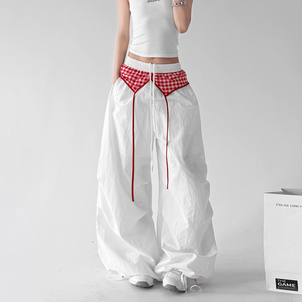 Gingham Layered Wide - Leg Parachute Pants - CT583 - COPPING THREADS - CT Select