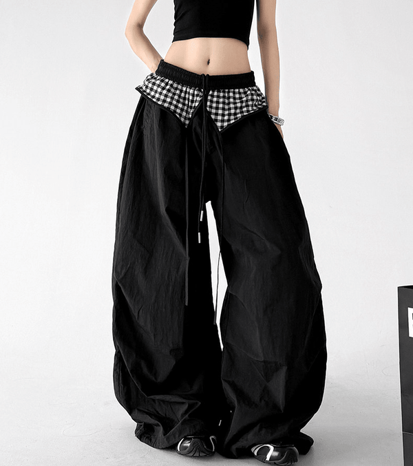 Gingham Layered Wide - Leg Parachute Pants - CT583 - COPPING THREADS - CT Select