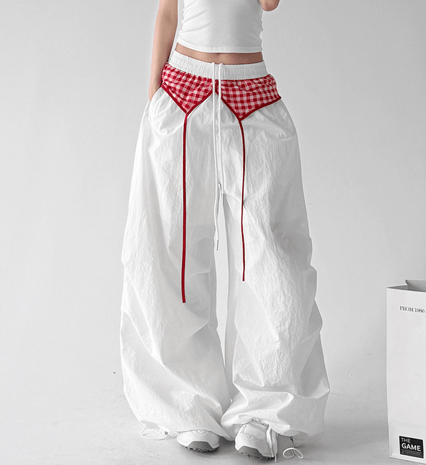 Gingham Layered Wide - Leg Parachute Pants - CT583 - COPPING THREADS - CT Select