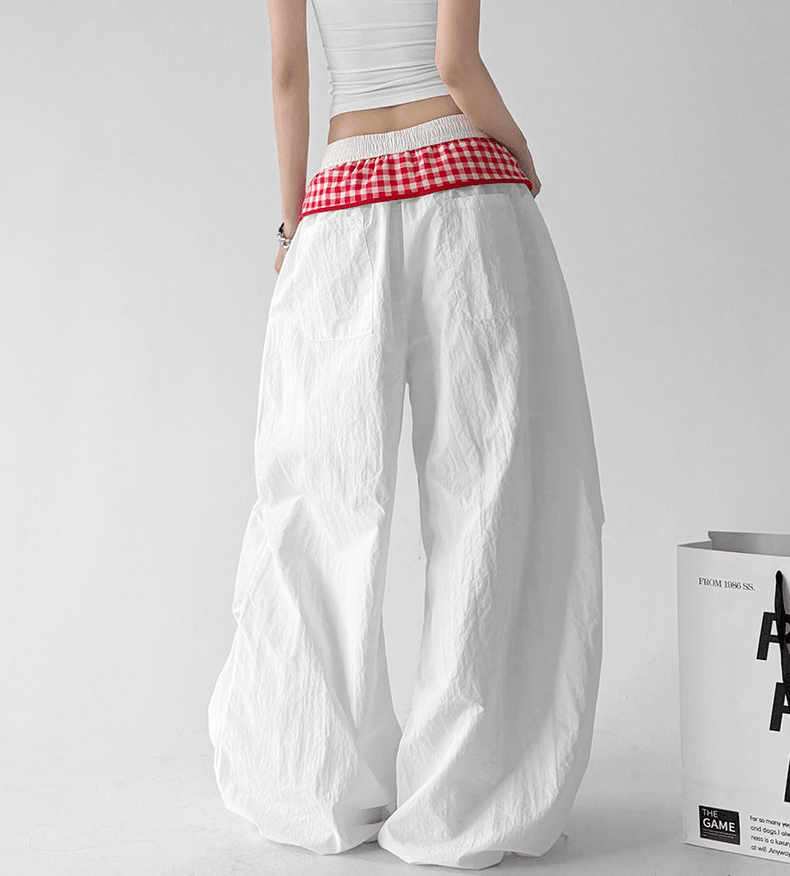 Gingham Layered Wide - Leg Parachute Pants - CT583 - COPPING THREADS - CT Select