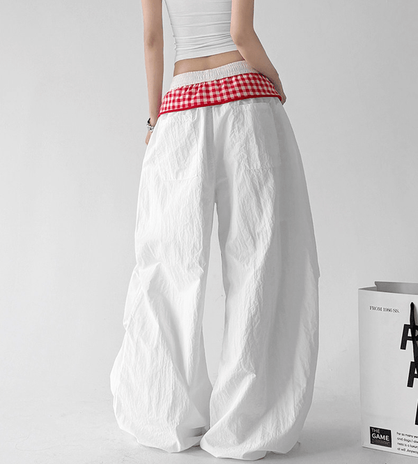 Gingham Layered Wide - Leg Parachute Pants - CT583 - COPPING THREADS - CT Select