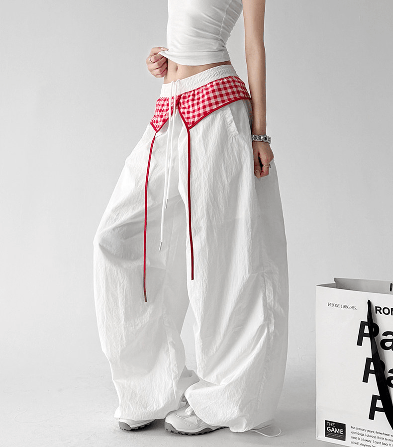 Gingham Layered Wide - Leg Parachute Pants - CT583 - COPPING THREADS - CT Select