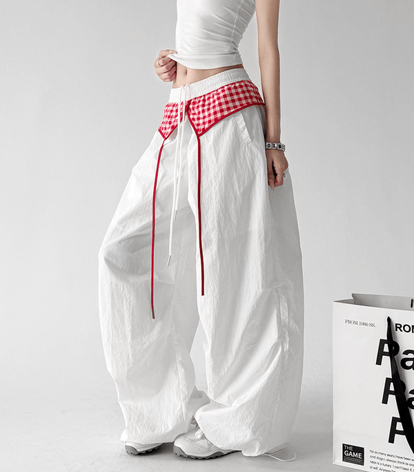 Gingham Layered Wide - Leg Parachute Pants - CT583 - COPPING THREADS - CT Select