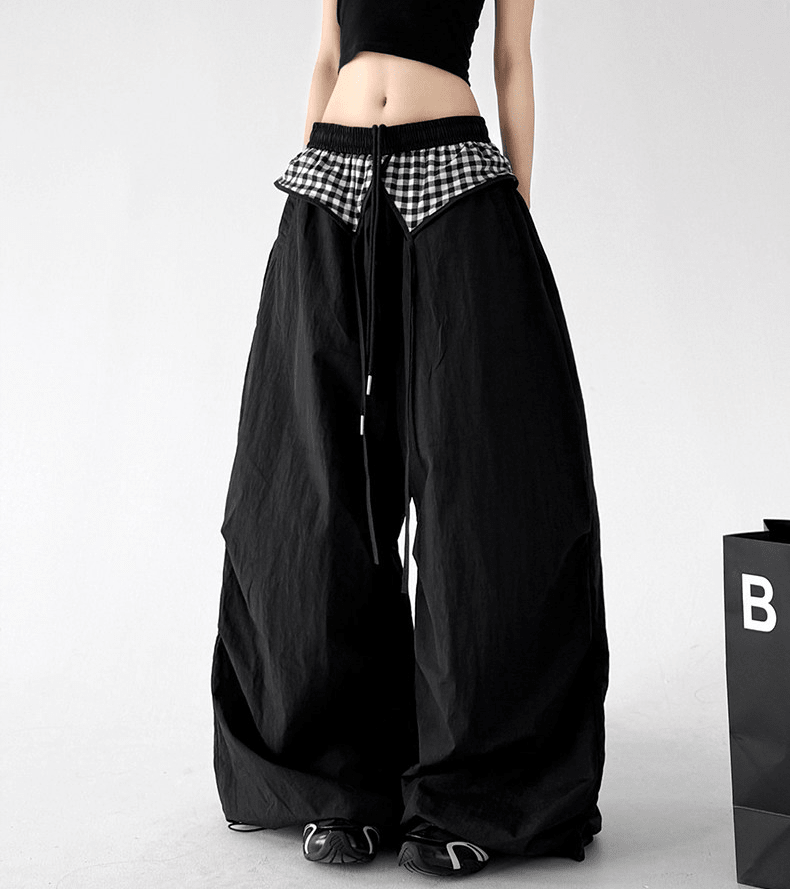 Gingham Layered Wide - Leg Parachute Pants - CT583 - COPPING THREADS - CT Select