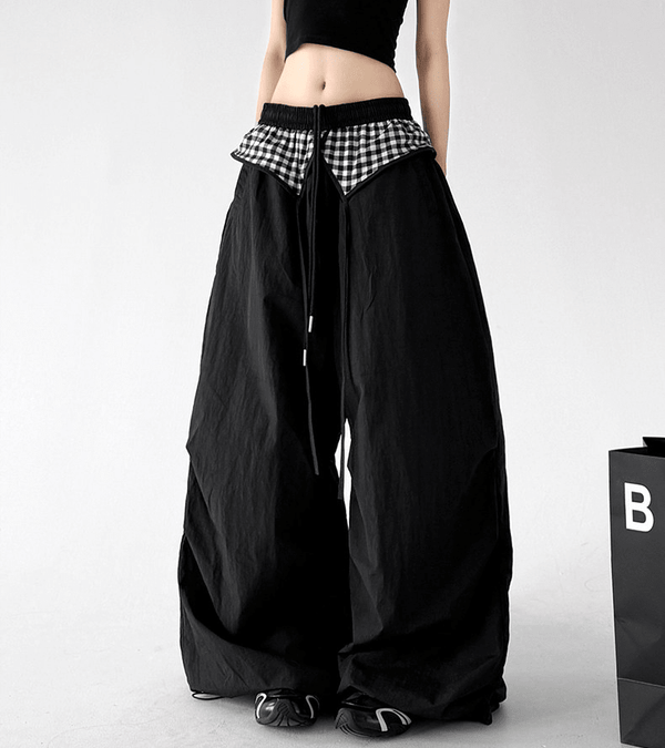 Gingham Layered Wide - Leg Parachute Pants - CT583 - COPPING THREADS - CT Select