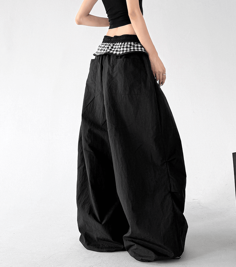 Gingham Layered Wide - Leg Parachute Pants - CT583 - COPPING THREADS - CT Select