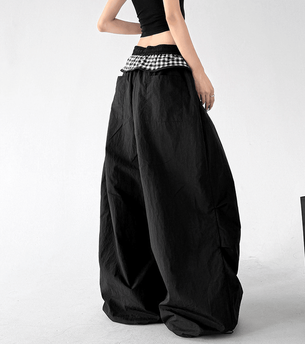 Gingham Layered Wide - Leg Parachute Pants - CT583 - COPPING THREADS - CT Select