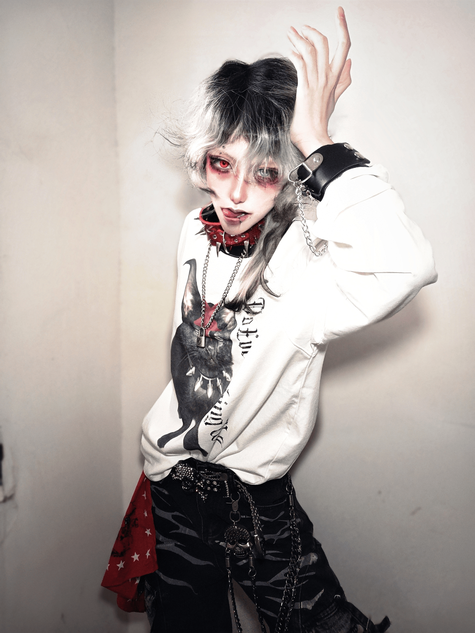 Gothic Cat Graphic Long Sleeve Tee - COPPING THREADS - DETW