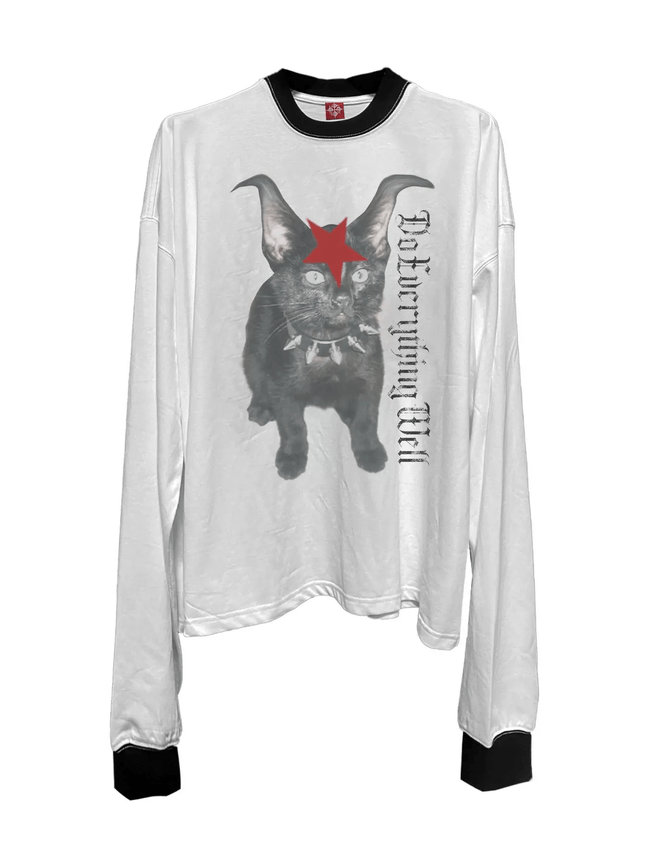 Gothic Cat Graphic Long Sleeve Tee - COPPING THREADS - DETW Hover Image