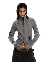 Gothic Cross Double - Zip Fitted Turtleneck Cardigan - COPPING THREADS - 0123Start