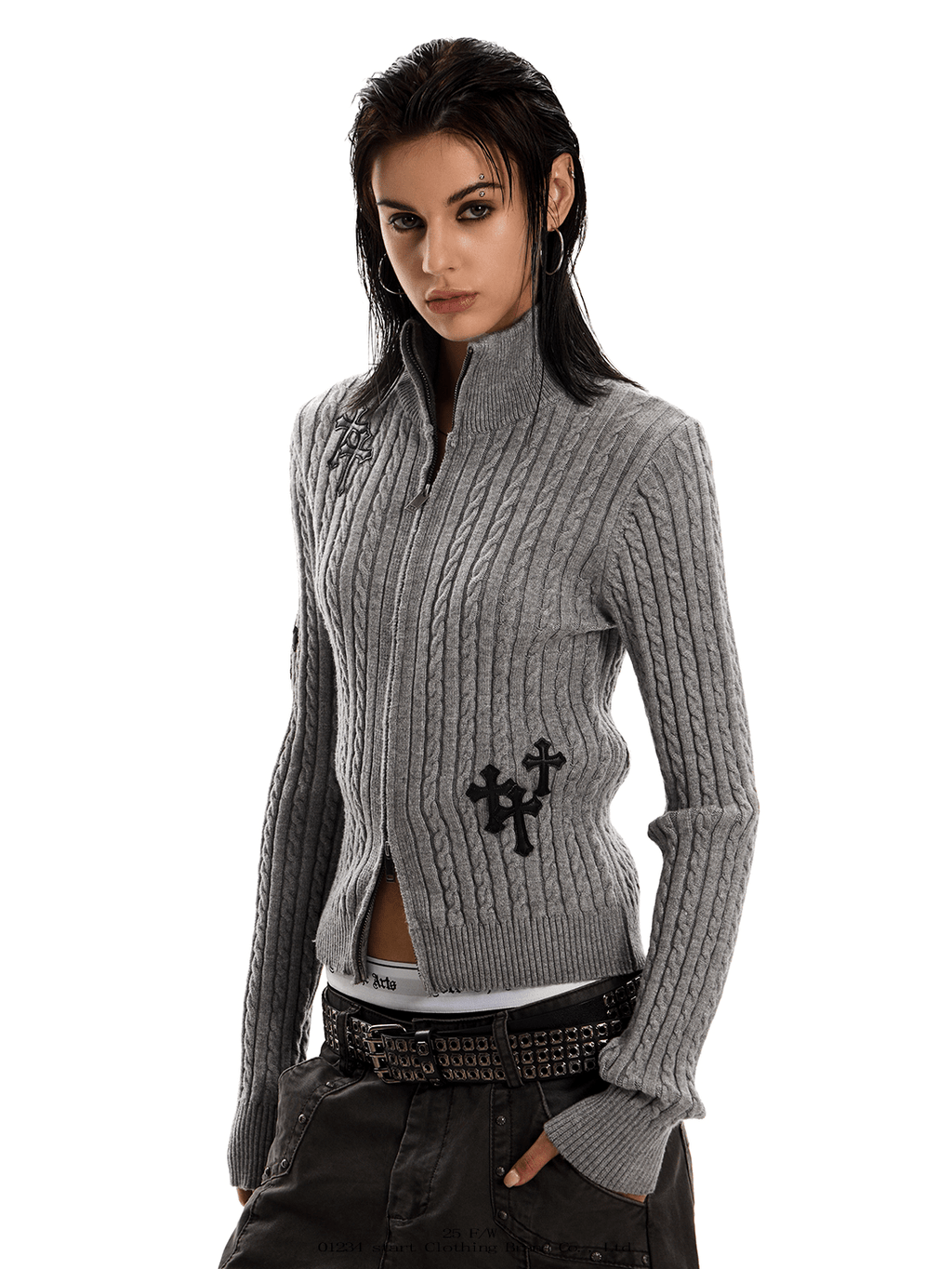 Gothic Cross Double - Zip Fitted Turtleneck Cardigan - COPPING THREADS - 0123Start