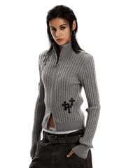 Gothic Cross Double - Zip Fitted Turtleneck Cardigan - COPPING THREADS - 0123Start