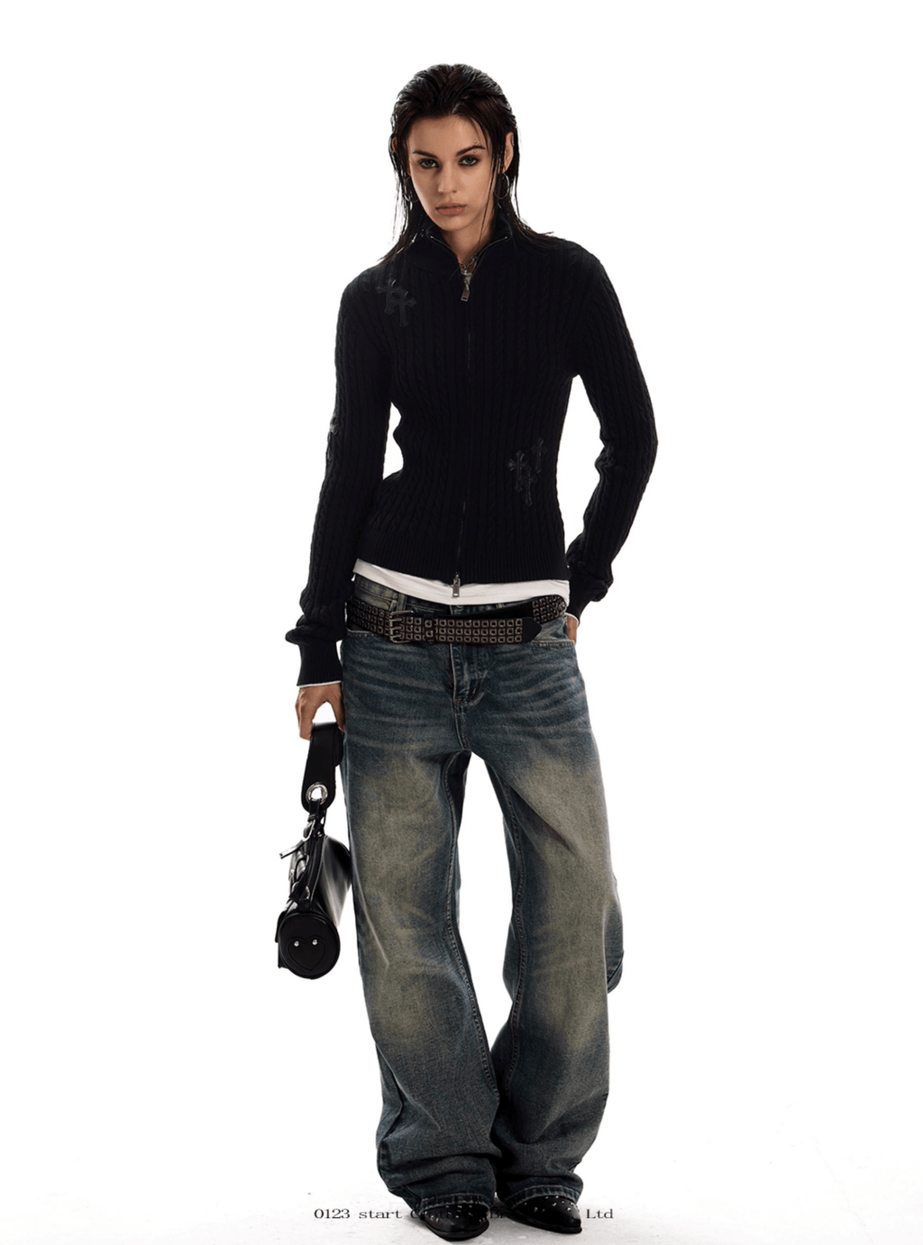 Gothic Cross Double - Zip Fitted Turtleneck Cardigan - COPPING THREADS - 0123Start