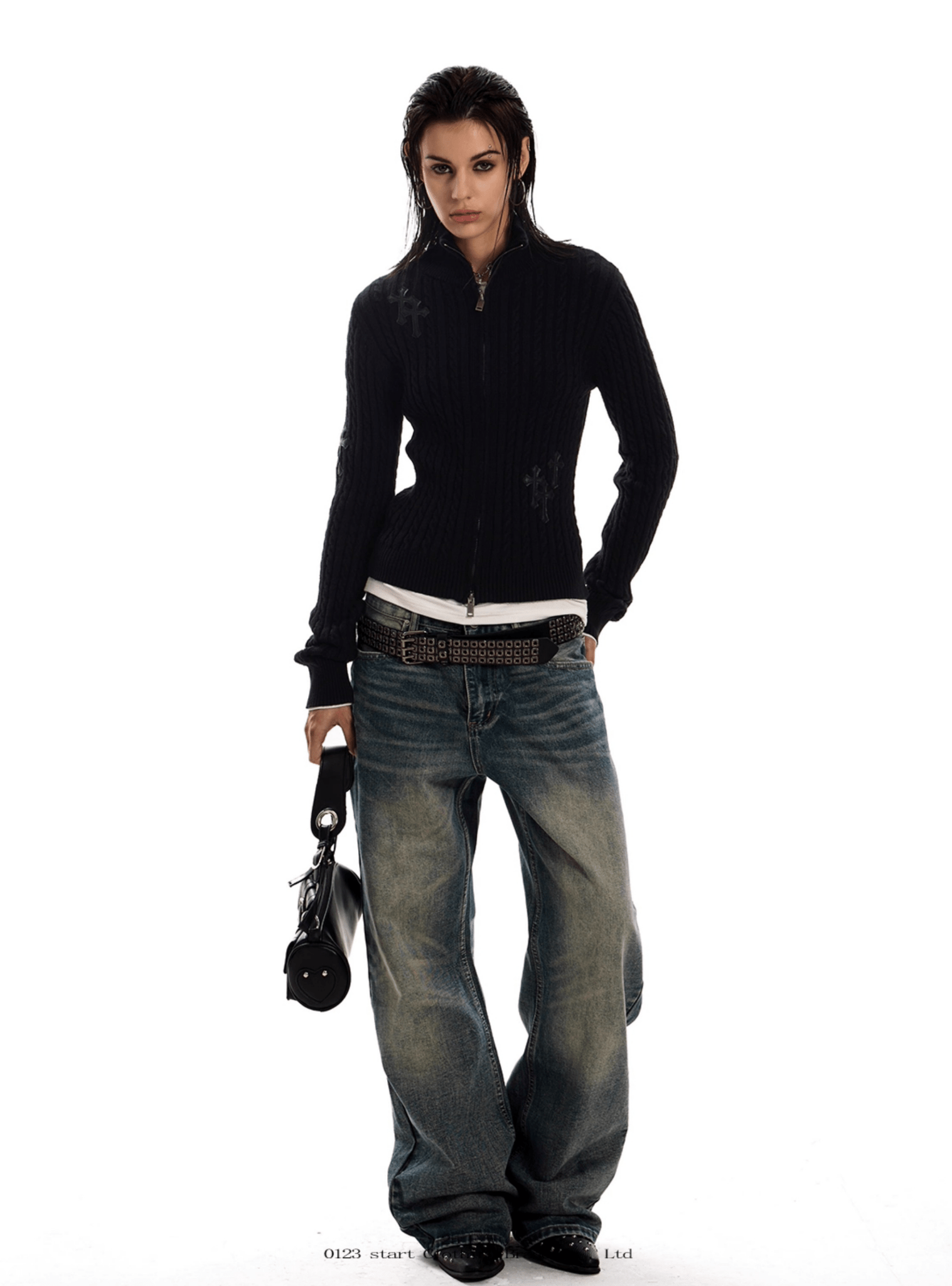 Gothic Cross Double - Zip Fitted Turtleneck Cardigan - COPPING THREADS - 0123Start