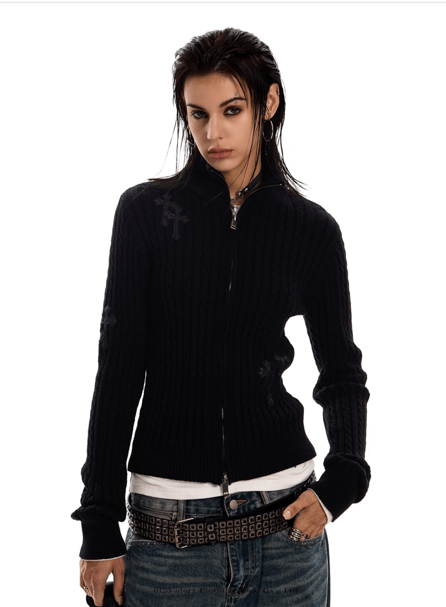 Gothic Cross Double - Zip Fitted Turtleneck Cardigan - COPPING THREADS - 0123Start