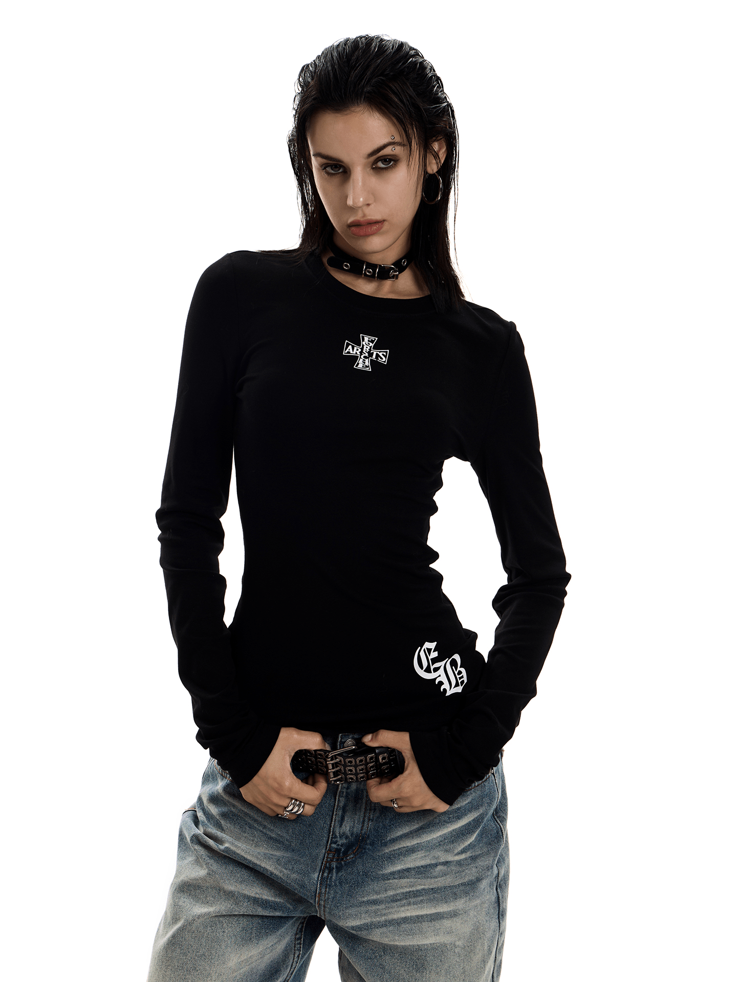 Gothic Cross Slim Fit Long Sleeve Tee - COPPING THREADS - 0123Start