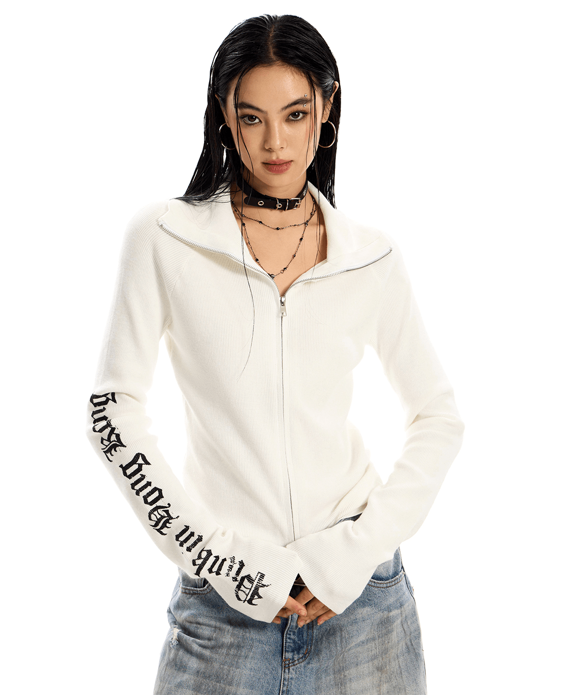 Gothic Cross Slim Zip Knit Cardigan Secondary image