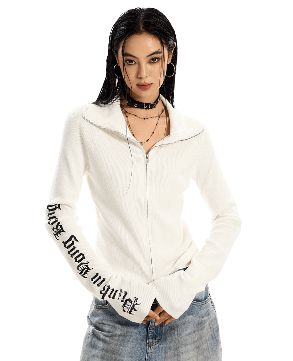 Gothic Cross Slim Zip Knit Cardigan - COPPING THREADS - 0123Start