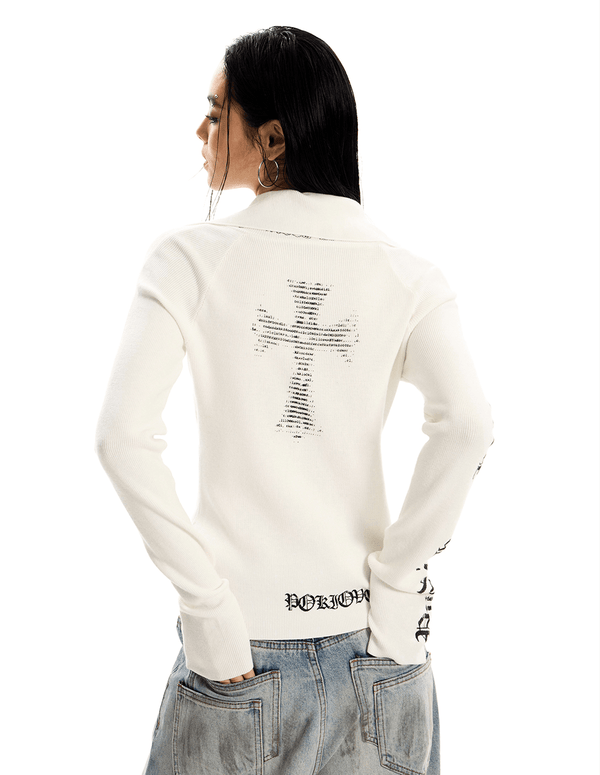 Gothic Cross Slim Zip Knit Cardigan - COPPING THREADS - 0123Start