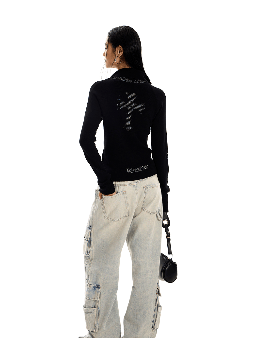 Gothic Cross Slim Zip Knit Cardigan - COPPING THREADS - 0123Start