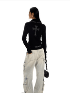 Gothic Cross Slim Zip Knit Cardigan - COPPING THREADS - 0123Start
