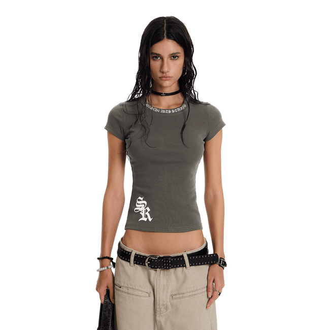 Gothic Letter Print Fitted Tee - COPPING THREADS - 0123Start Hover Image