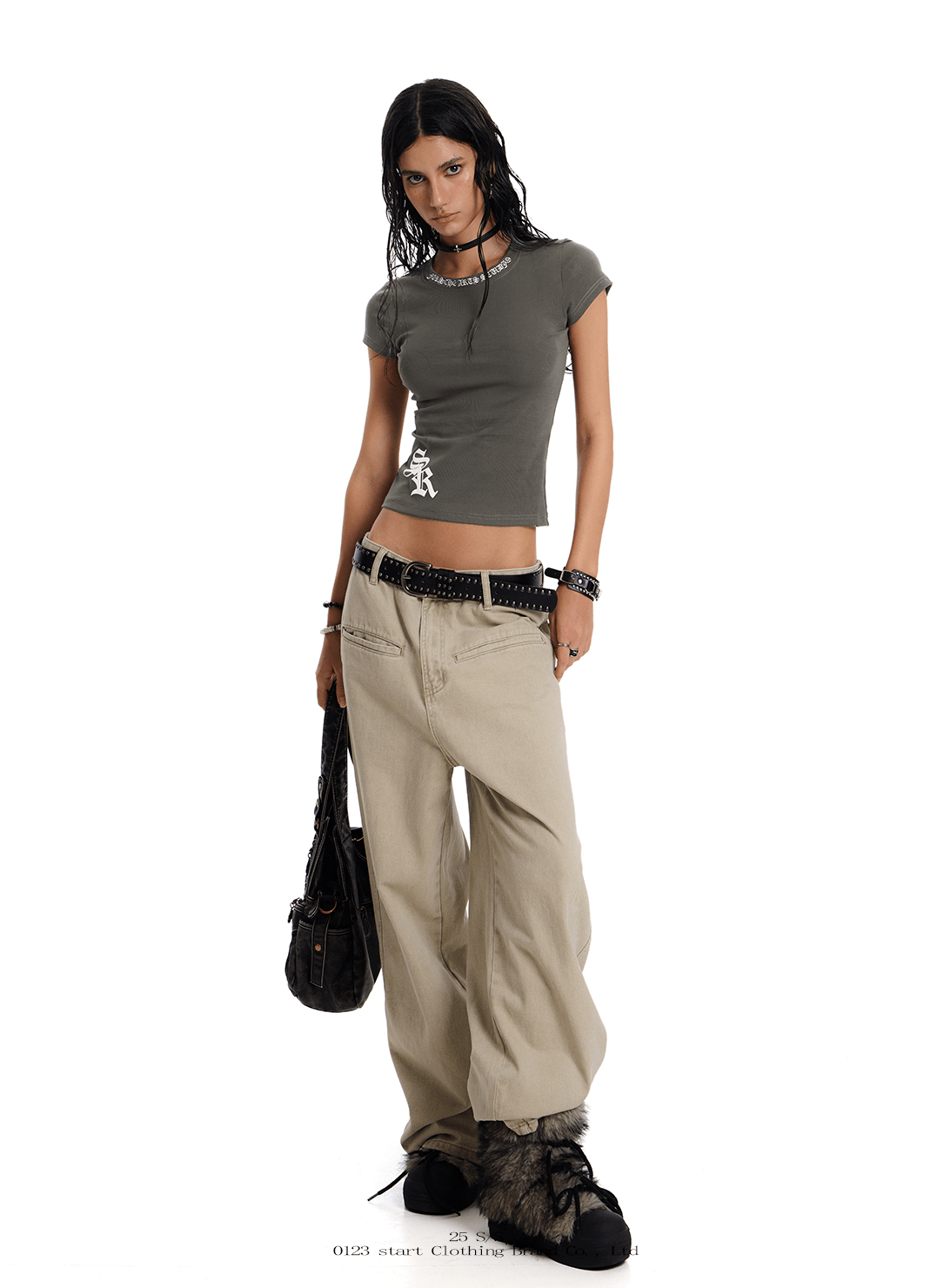 Gothic Letter Print Fitted Tee - COPPING THREADS - 0123Start