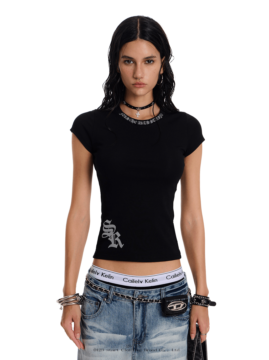 Gothic Letter Print Fitted Tee - COPPING THREADS - 0123Start