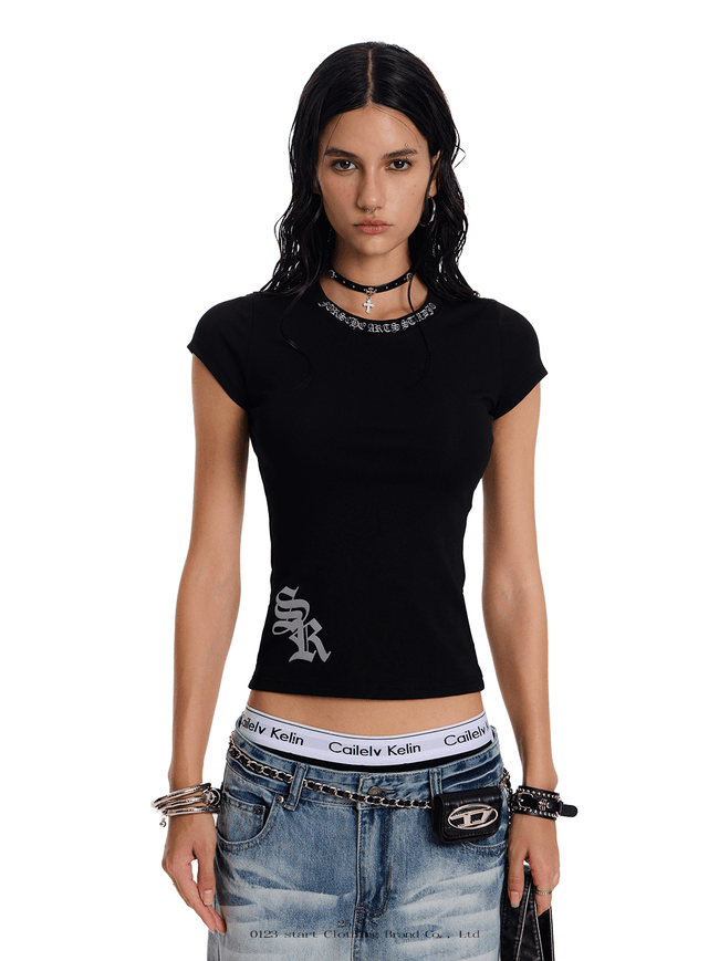 Gothic Letter Print Fitted Tee Main Image