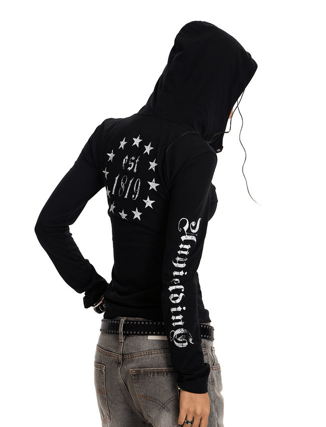 Gothic Slim Fit Hooded Long Sleeve Tee Main Image