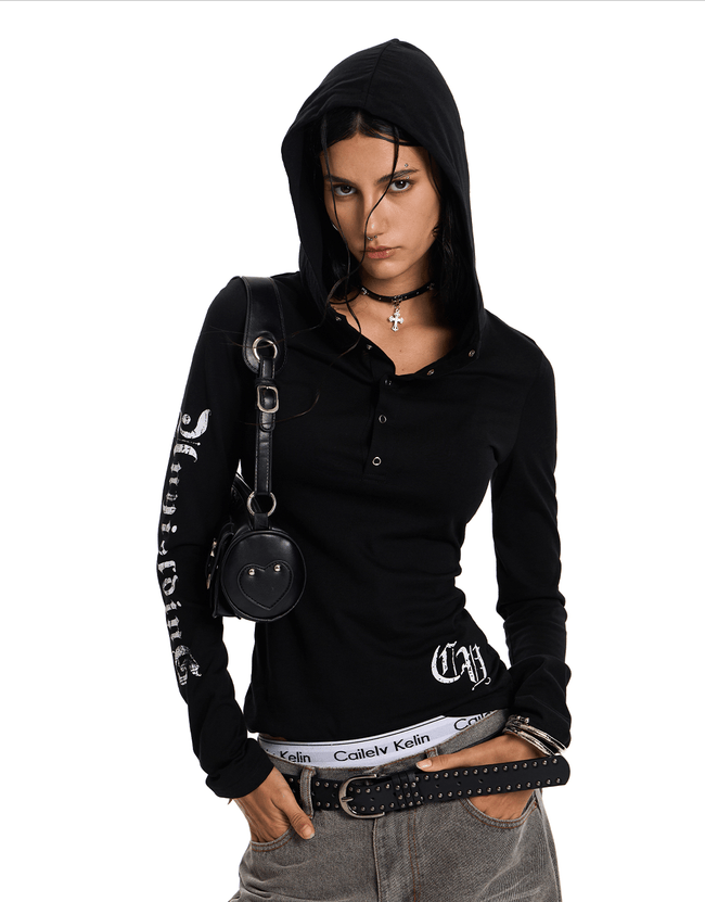 Gothic Slim Fit Hooded Long Sleeve Tee - COPPING THREADS - 0123Start Hover Image