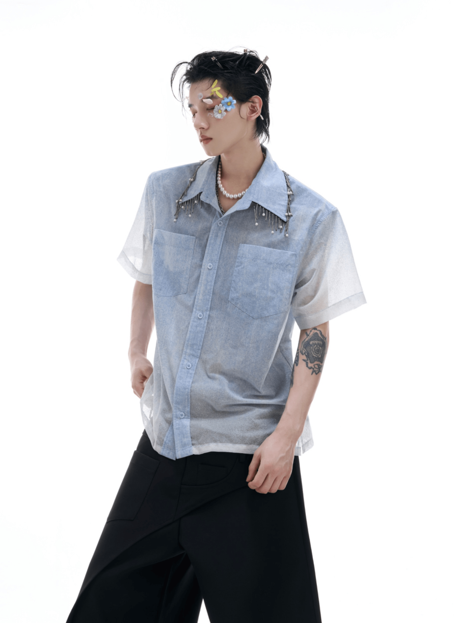 Gradient Pearl Fringe Collar Shirt - COPPING THREADS - ArguE CulturE