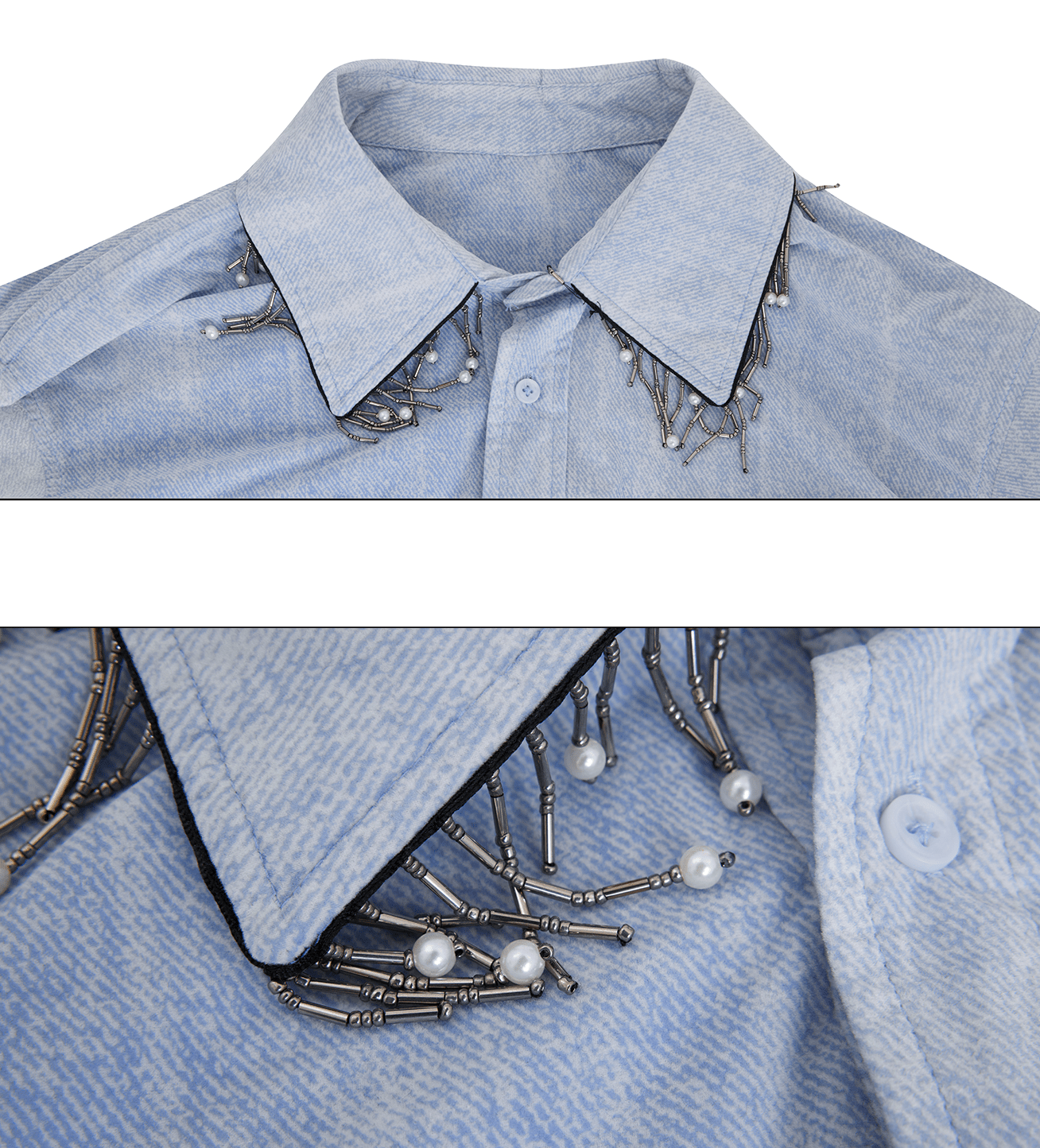 Gradient Pearl Fringe Collar Shirt - COPPING THREADS - ArguE CulturE