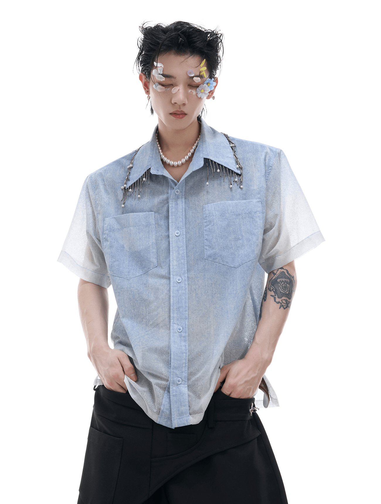 Gradient Pearl Fringe Collar Shirt - COPPING THREADS - ArguE CulturE Hauptbild