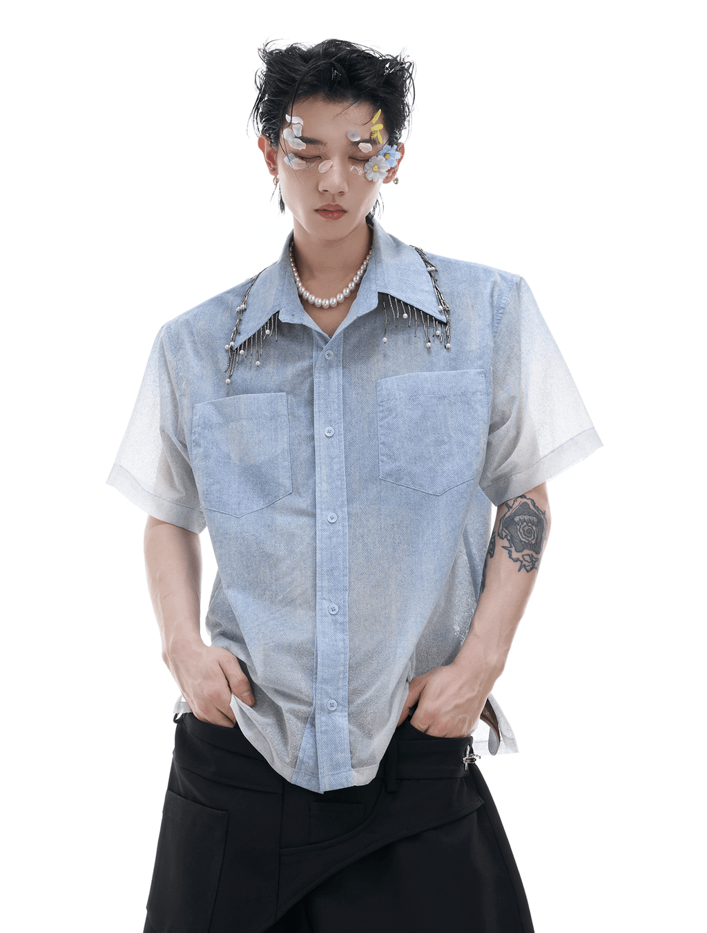 Gradient Pearl Fringe Collar Shirt - COPPING THREADS - ArguE CulturE