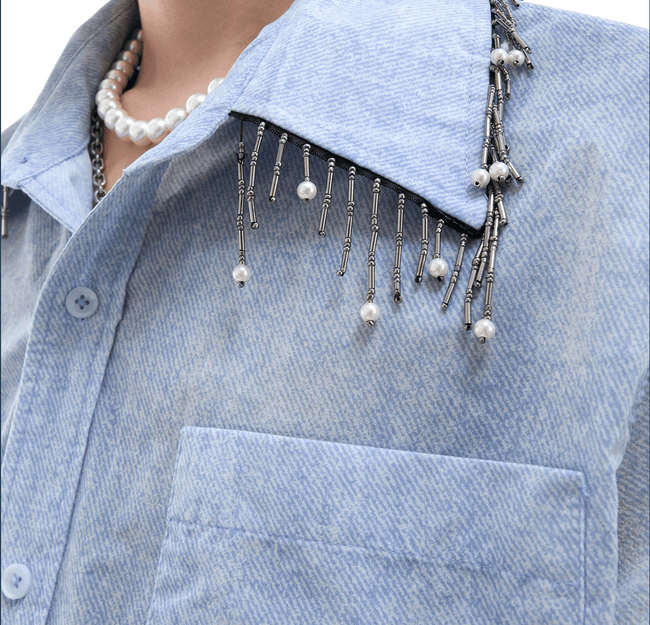 Gradient Pearl Fringe Collar Shirt Main Image