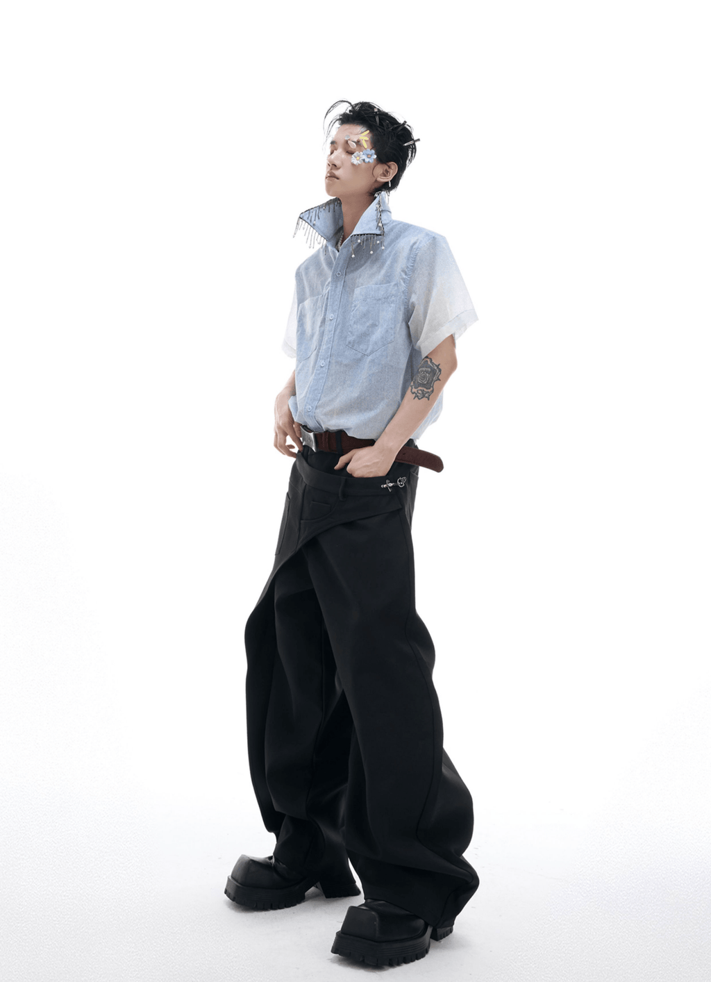 Gradient Pearl Fringe Collar Shirt - COPPING THREADS - ArguE CulturE