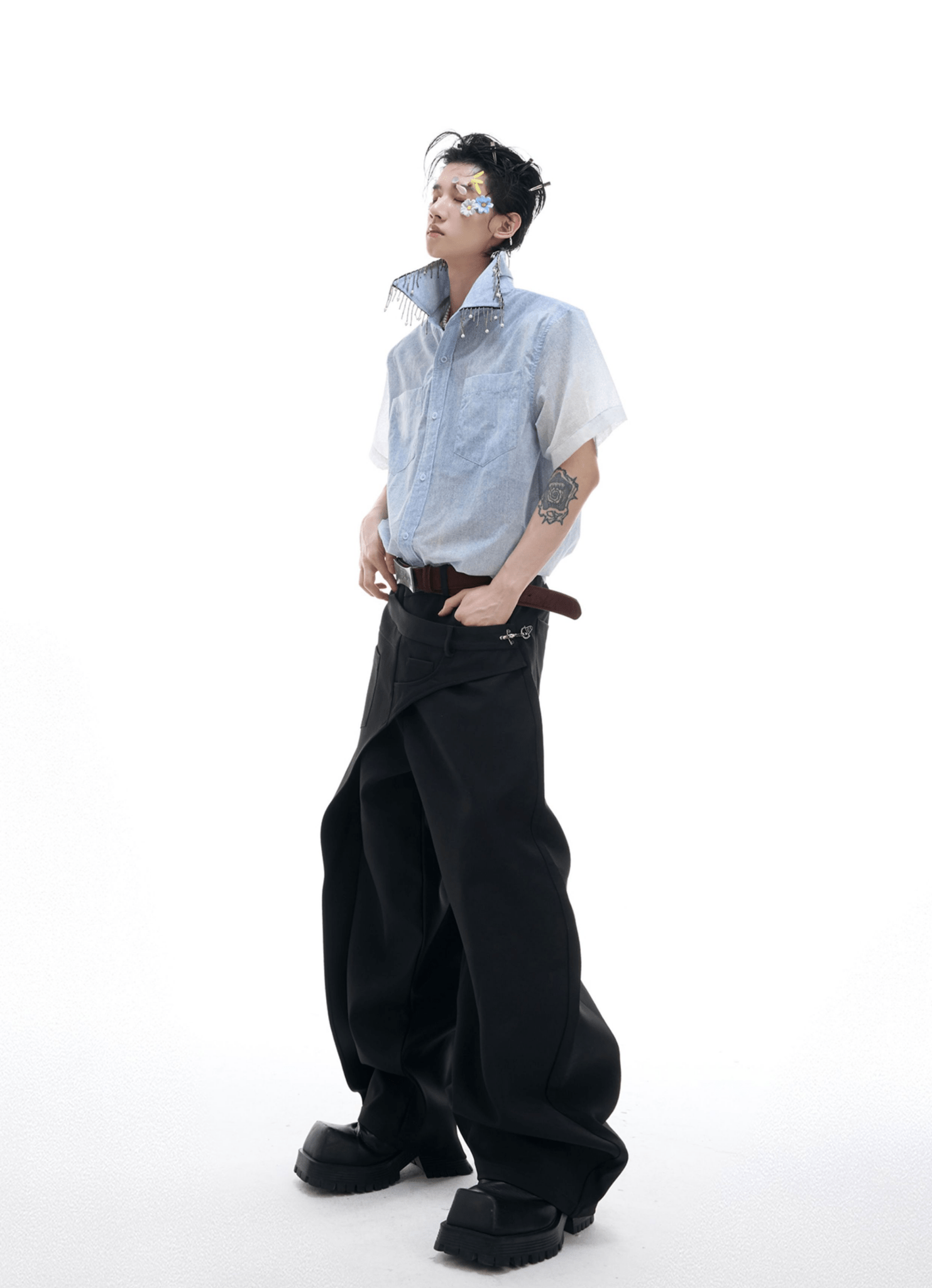 Gradient Pearl Fringe Collar Shirt - COPPING THREADS - ArguE CulturE