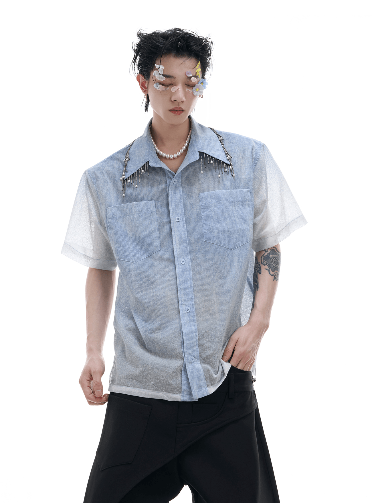 Gradient Pearl Fringe Collar Shirt - COPPING THREADS - ArguE CulturE
