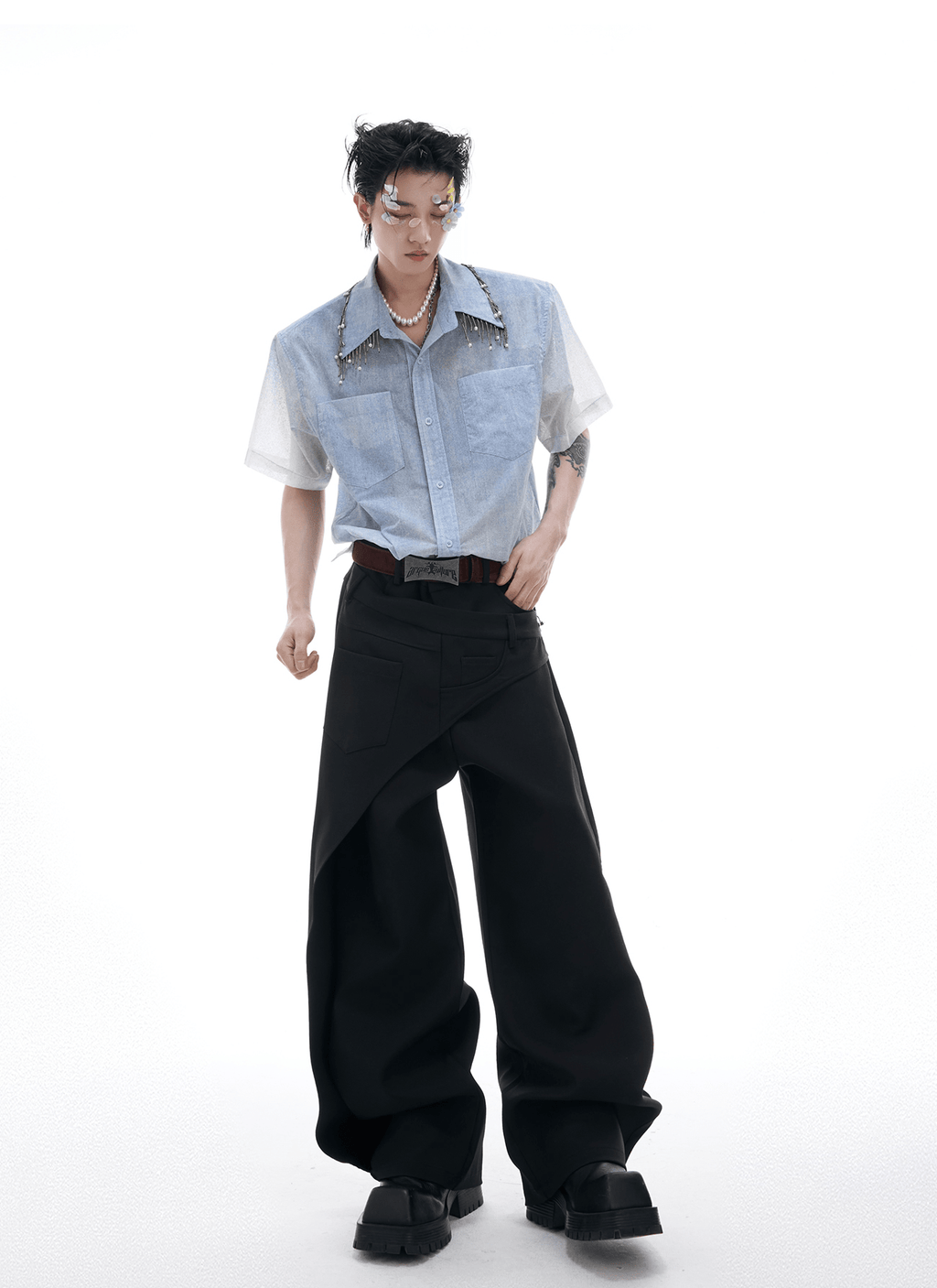 Gradient Pearl Fringe Collar Shirt - COPPING THREADS - ArguE CulturE