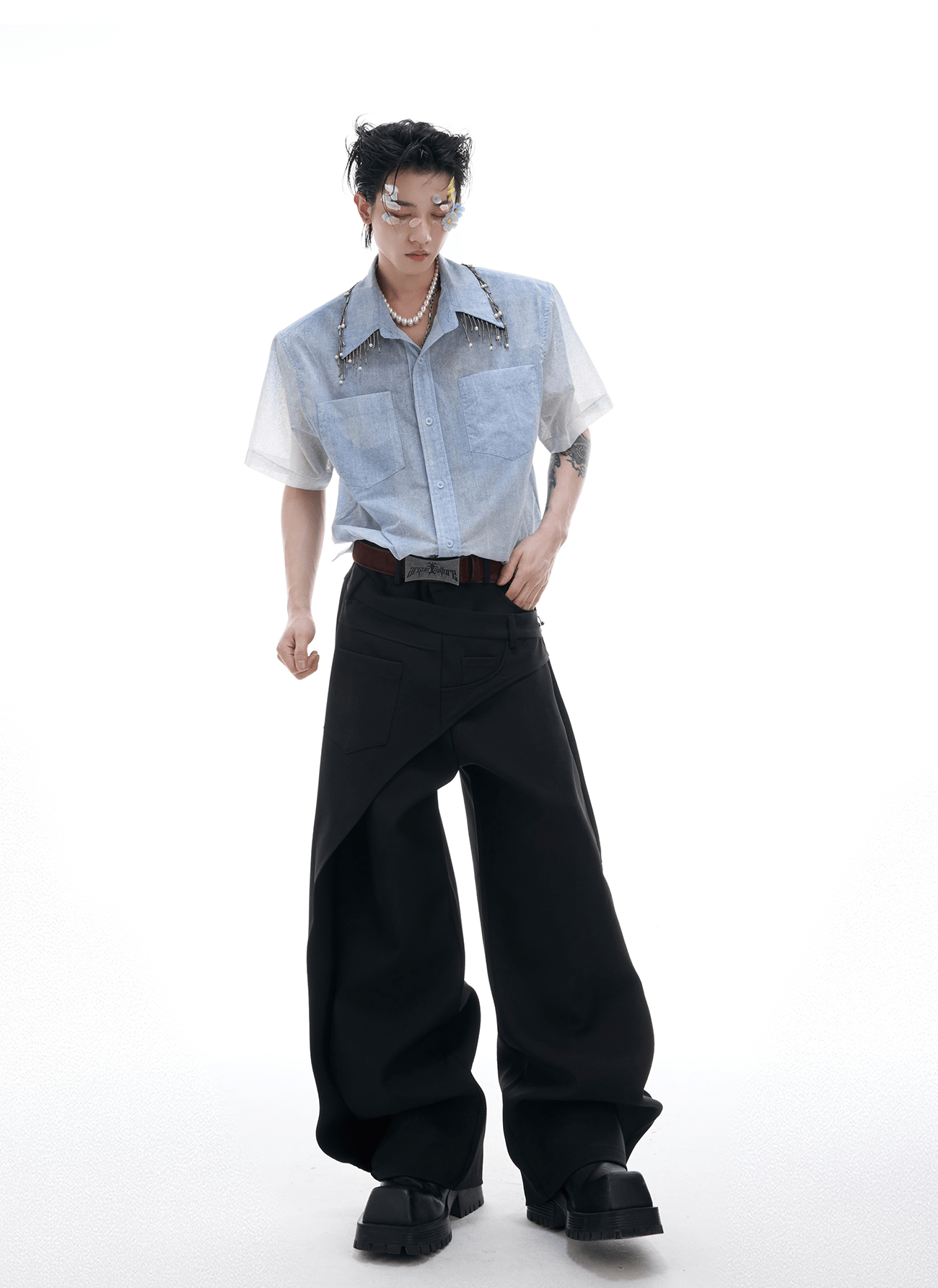 Gradient Pearl Fringe Collar Shirt - COPPING THREADS - ArguE CulturE