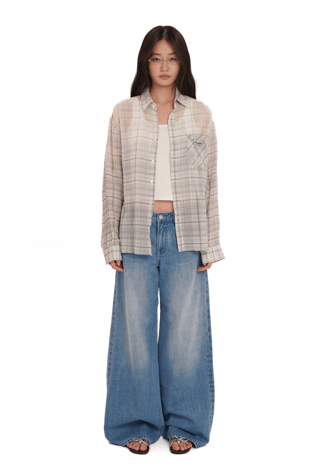 Gradient Plaid Rhinestone Shirt - COPPING THREADS - MOROMORO