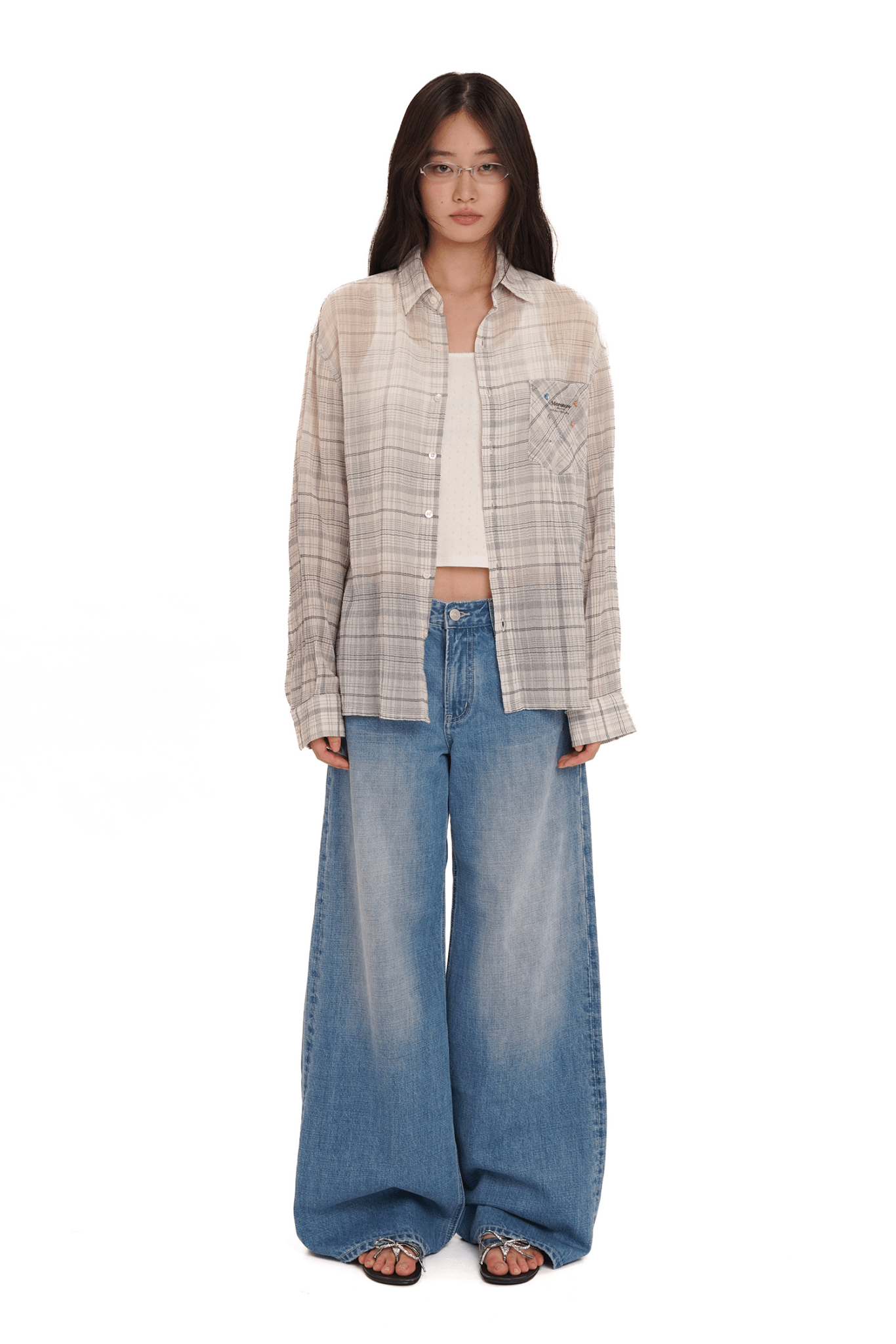 Gradient Plaid Rhinestone Shirt - COPPING THREADS - MOROMORO